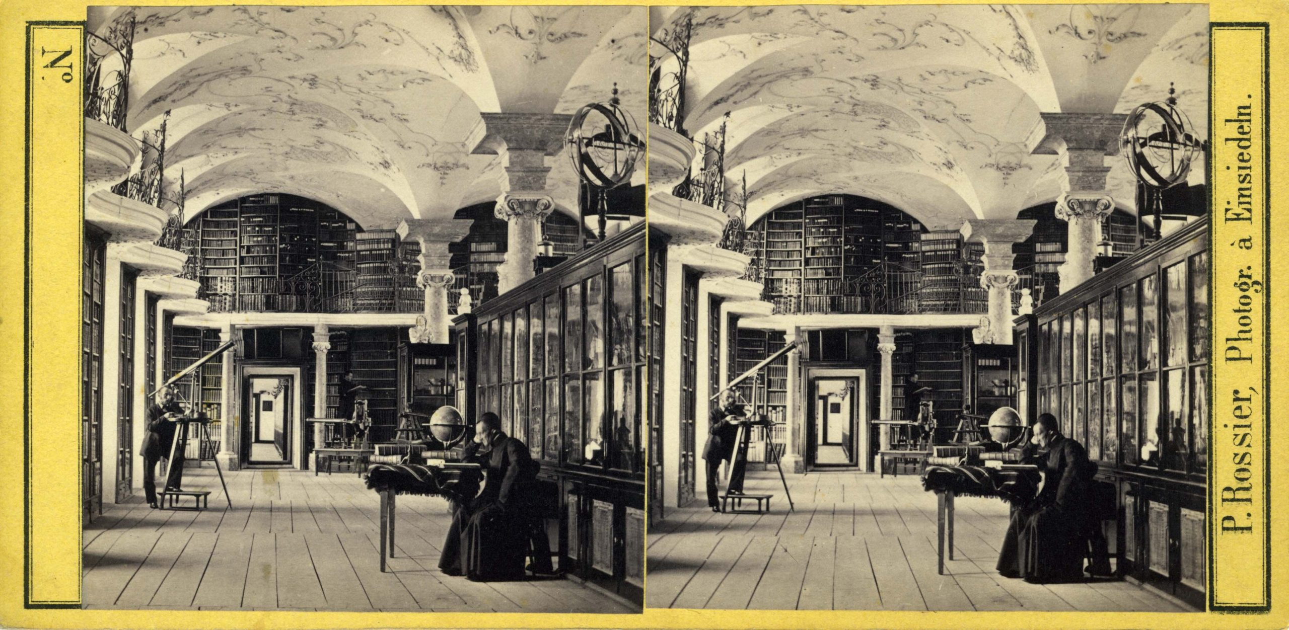 Gall Morel beim Studium in der Stiftdsbibliothek, fotografiert von Pierre Rossier, um 1860 (Klosterarchiv)