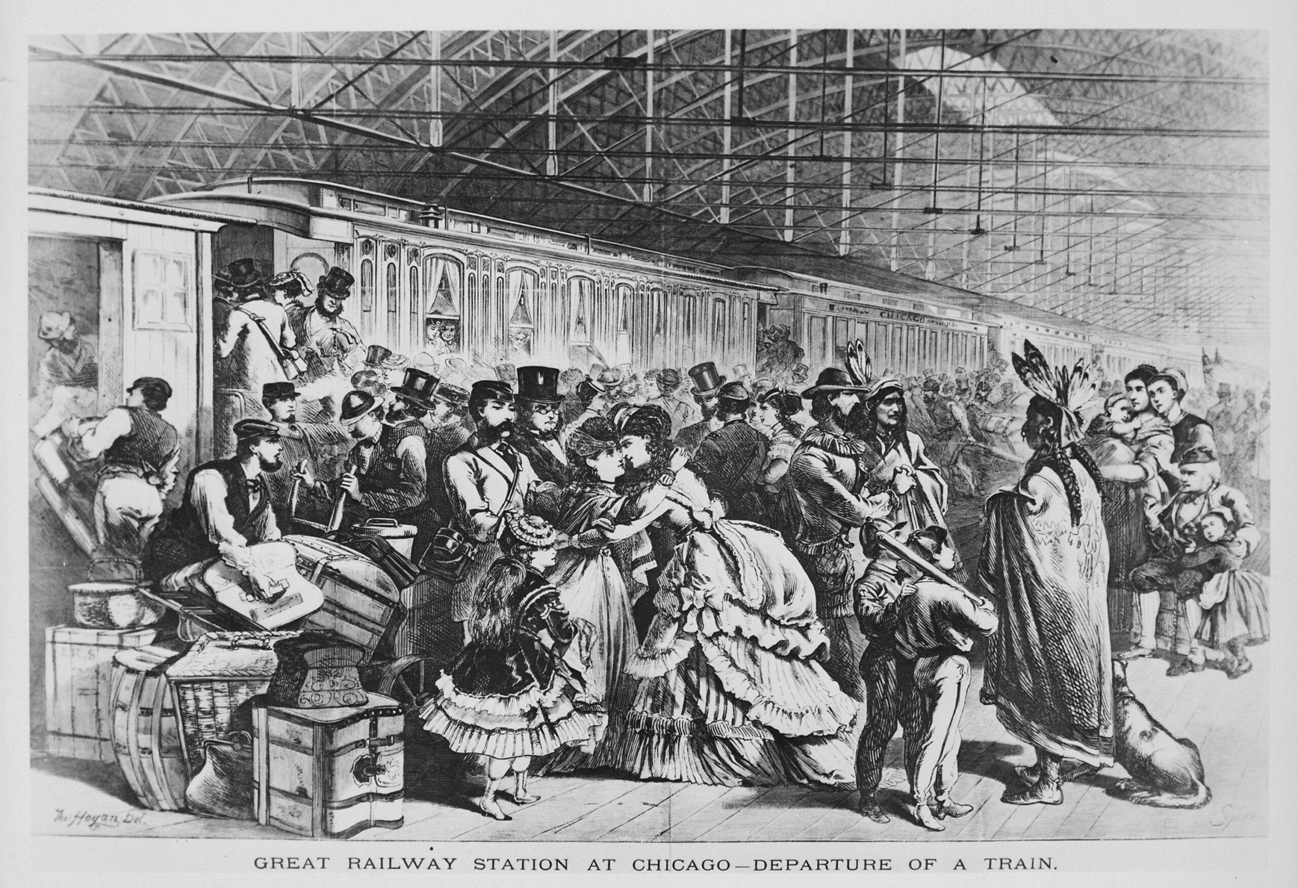 Abb. 6: «Great Railway Station at Chicago – Departure of a Train»: Diesen Stich hatten Benzigers 1870 in einer amerikanischen Zeitschrift entdeckt und Offterdinger zur Kopie mit Änderungswünschen nach Stuttgart geschickt.