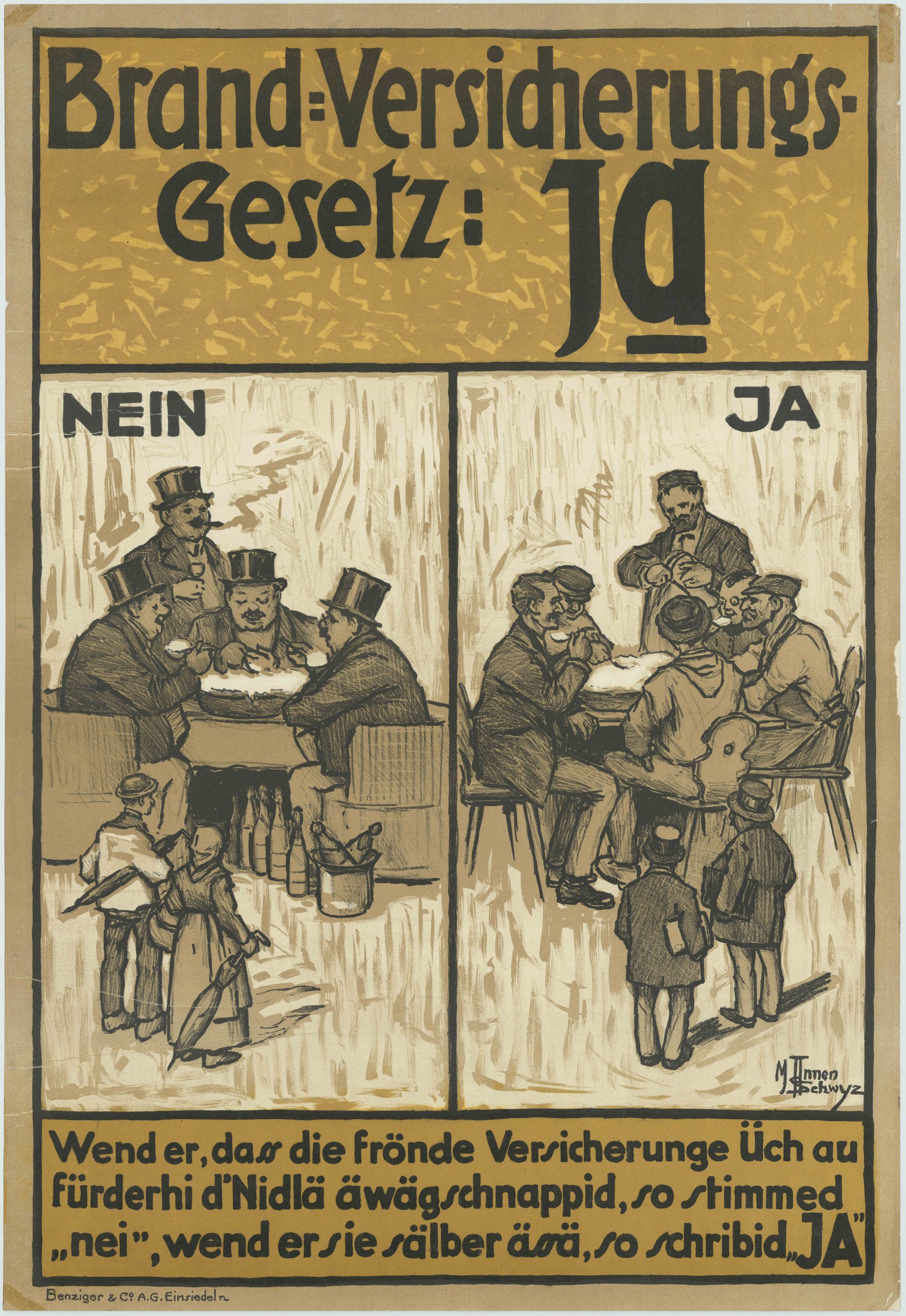 Melchior Annen, Abstimmungsplakat zum Brandschutzgesetz „Brand-Versicherungsgesetz: Ja“, 1926, Chromolithografie