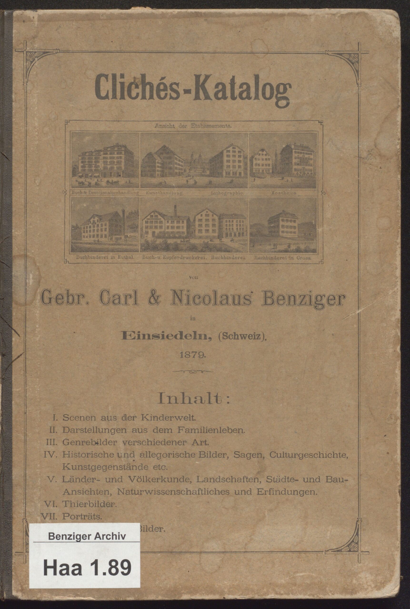 Titelbild des «Clichés-Katalog» aus dem Jahr 1879